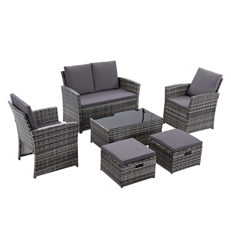Ensemble de conversation modulaire 6 pièces avec coussins et table basse, Gris
