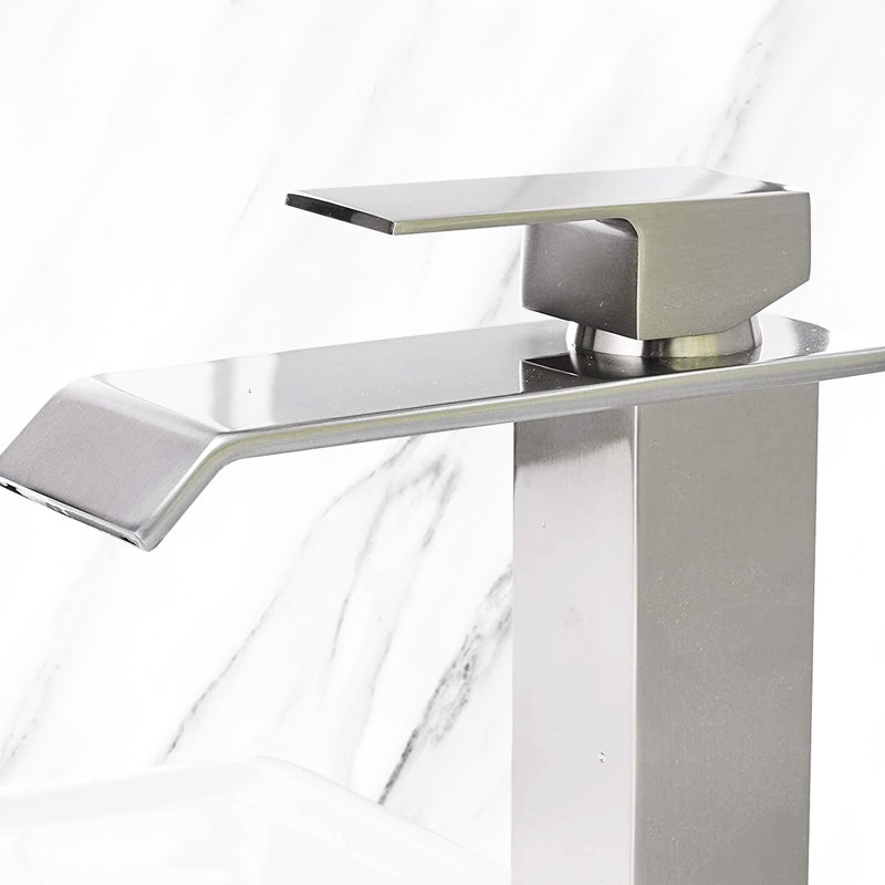 Robinet de salle de bain haut avec bec cascade et poignée simple en acier inoxydable, Nickel brossé