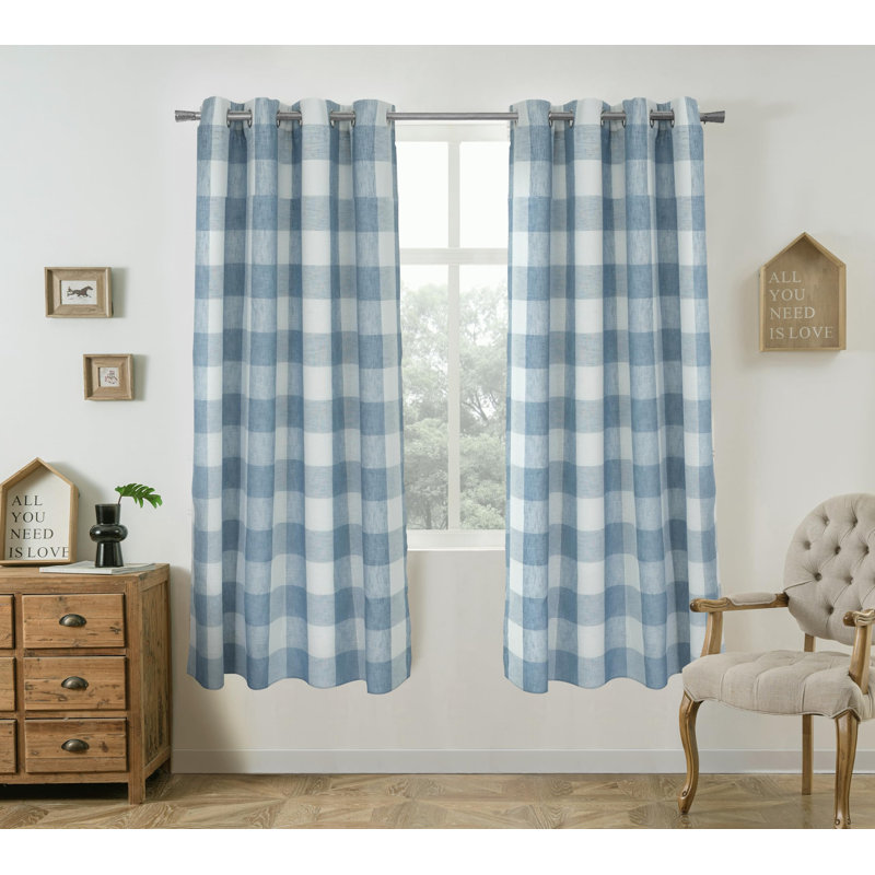 Adamantini Plaid Blackout Thermal Grommet Curtain Panels, 52" W x 63" L, Dusty Blue