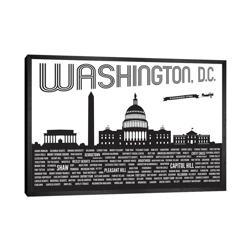 Washington DC Neighborhoods by Benton Park Prints - Print on Canvas, 152.5 cm H x 101.5 cm W, Black Framed