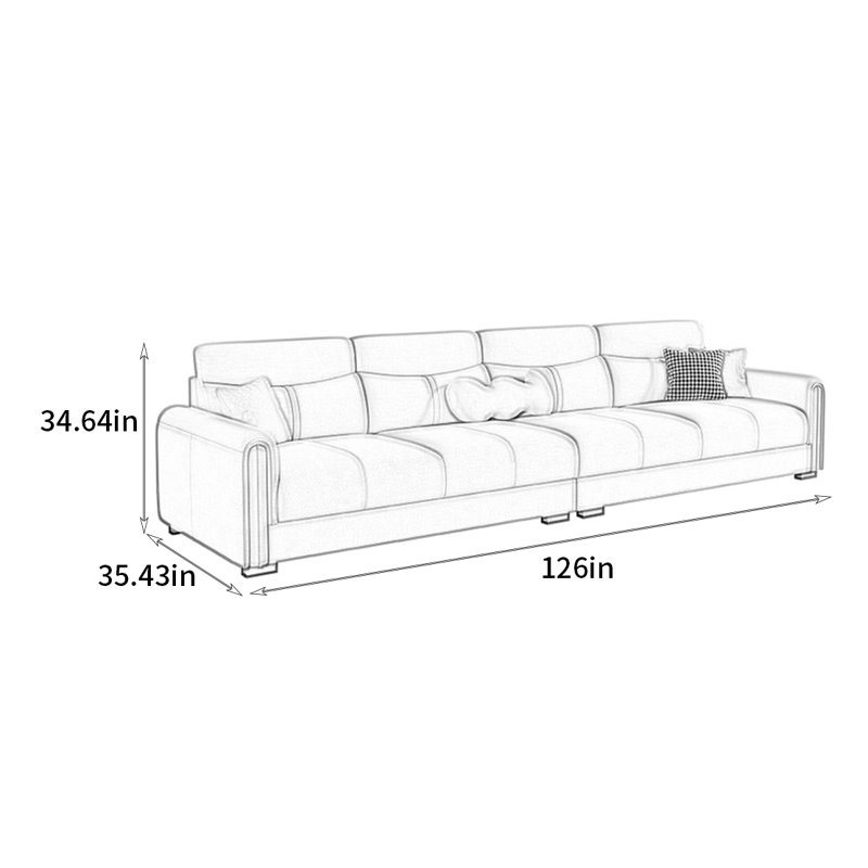 Canapé à ligne droite moderne et simple de style américain, H 34,64 po x l 126 po x P 35,43 po, 4