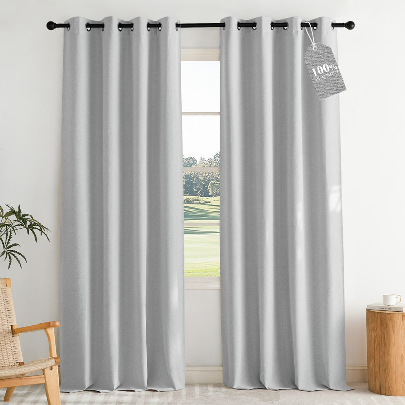 100% Blackout Linen Textured Curtains for Bedroom, Privacy Protection & Noise Reducing Drapes, Insulated Window Treatments for Farmhouse, 2 Panels