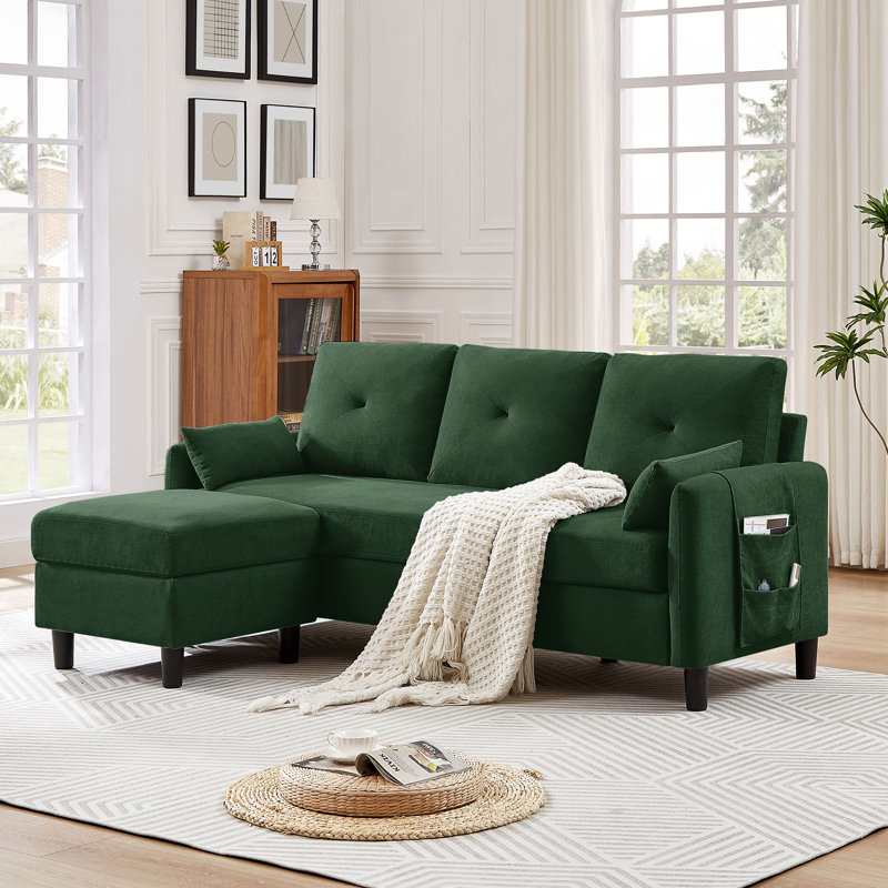 Elmaleh 3 - Piece Upholstered Sectional, Green Polyester Blend