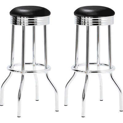 Tabourets de bar (2) - style rétro, similicuir, siège avec revêtement noir 2, pieds, motif uni
