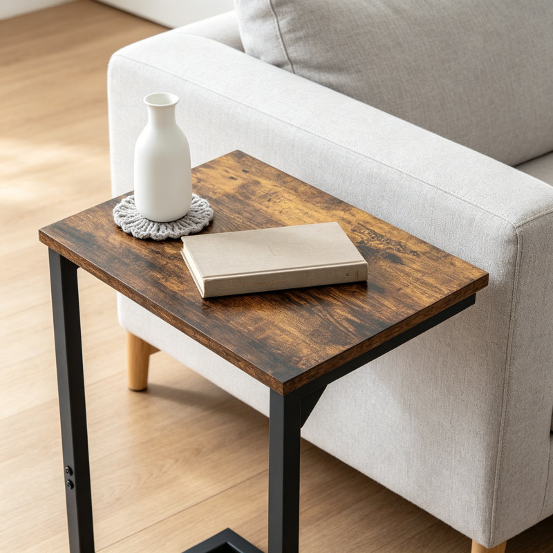Table de bout en forme de C se glissant sous le canapé, petite table d'appoint pour les petits espaces de la chambre à coucher du salon, plateau de télévision avec support pour ordinateur portable et pieds réglables