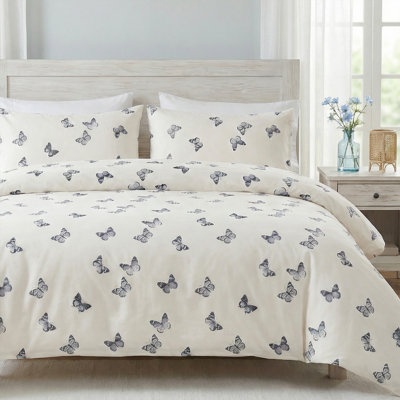 Ensemble de housse de couette Butterfly 100% coton Housse de couette 100% coton 3 pièces Housse de couette à imprimé papillon mignon avec fermeture à glissière Housse de couette en coton doux et léger
