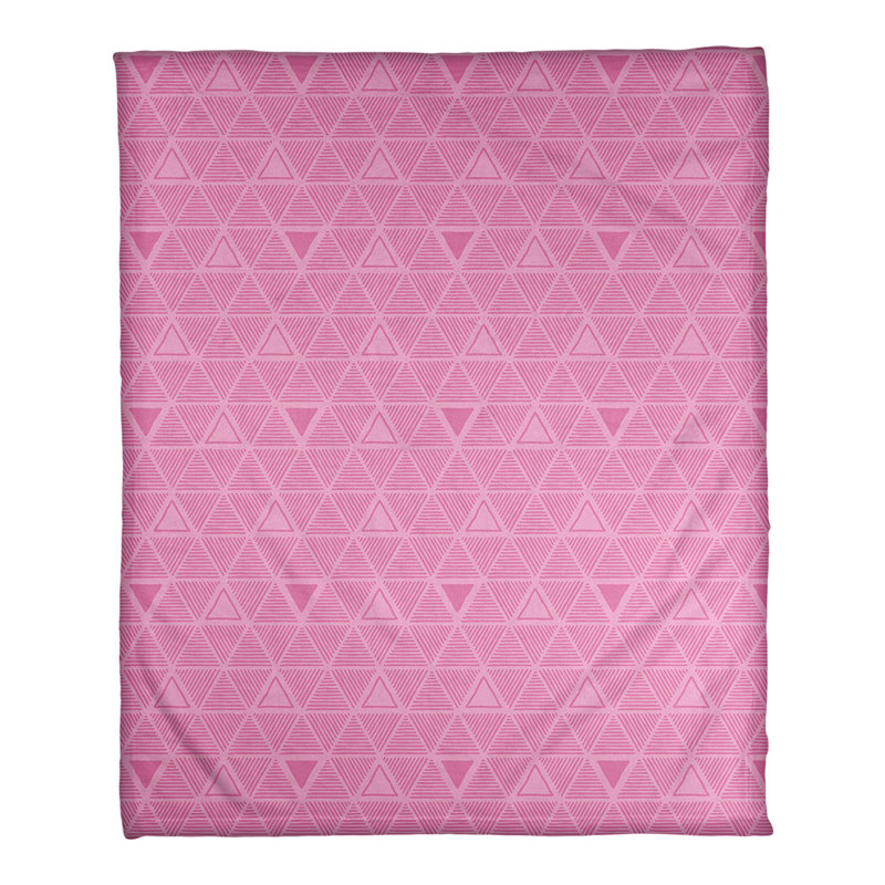 Couverture polairee triangles à la main, l 50 po x L 60 po, Rose / Gris