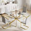 Ensemble de table de salle à manger 5 pièces, table ronde en verre trempé de 47 pouces et 4 chaises de salle à manger rembourrées.-1397662866-1397662870