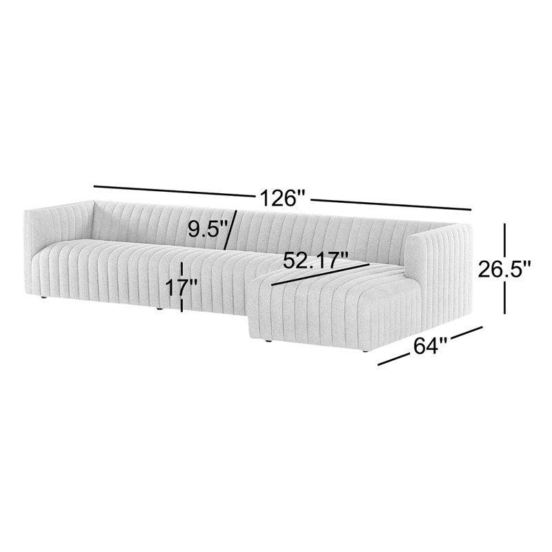 Augustine Chaise Sectional, Right Hand Facing, Orly Natural Velvet, 26" H X 126" W X 64" D