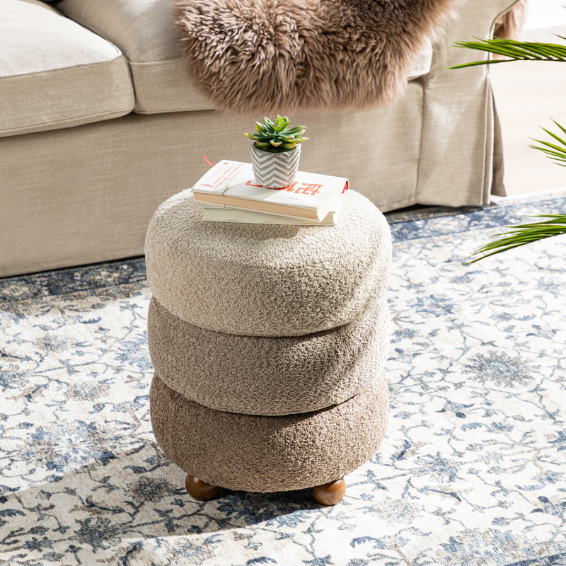 Modern Corrugated Upholstered Storage Ottoman Or Accent Stool With Rubberwood Ball Feet, Brown