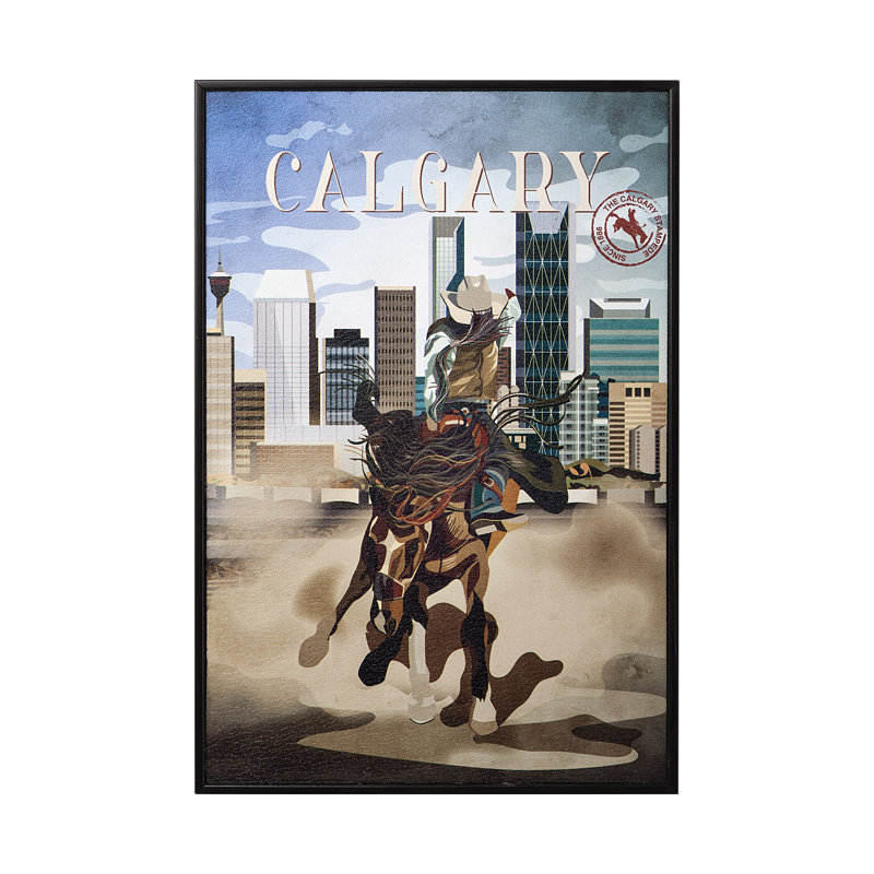 «Calgary Go» par Simone, reproduction d'art encadrée sous verre, H 15,5 po x l 10,5 po x P 1,5 po, Cadre flottant noir