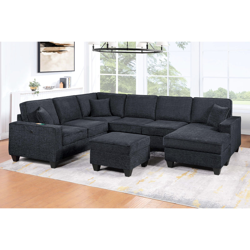 Canapé modulaire moderne 5 pièces noir ardoise avec accoudoir à gauche et à droite avec méridienne pour la maison
