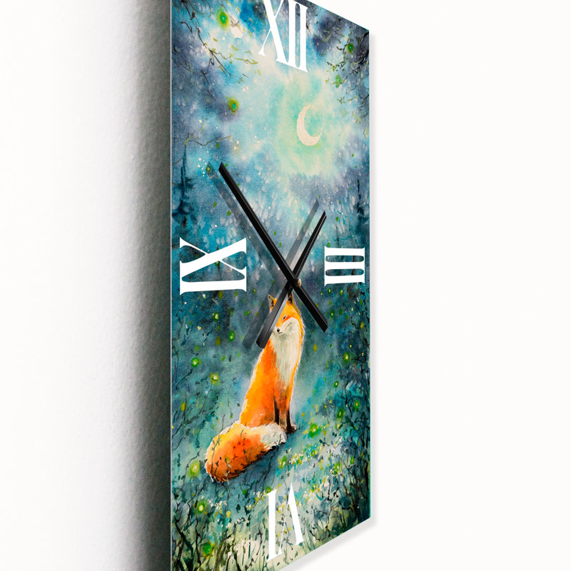 Renard sur un ciel nocturne - horloge murale pour enfants, Grand