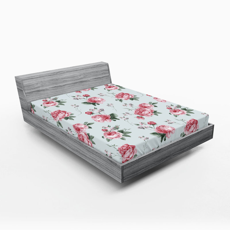 Drap-housse orange Ambesonne, Réséda / vert / floral rose, Drap-housse de taille très grand