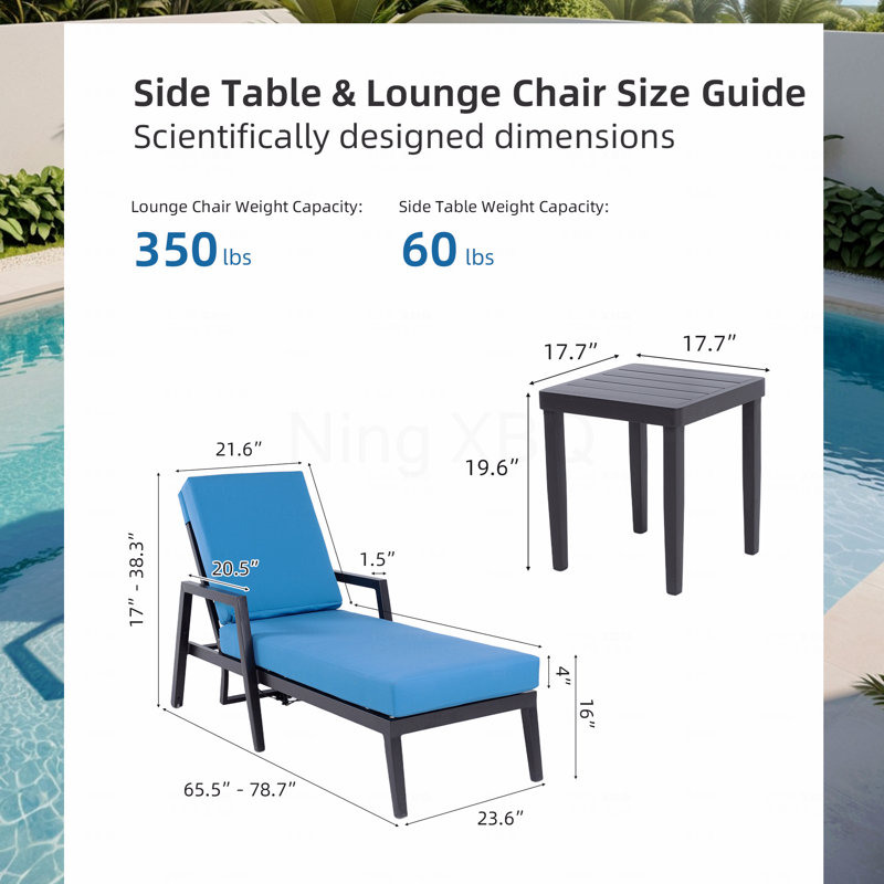 Ensemble de chaise longue 3 pièces 3 pièces pour l'extérieur en aluminium noir