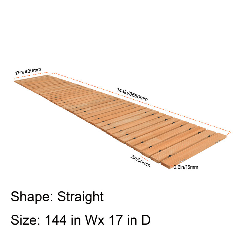 Passerelle de jardin en bois, H 0,6 po x l 144 po x P 17 po