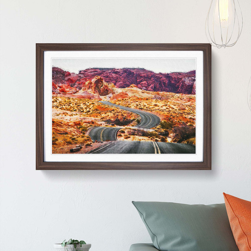 The Valley of Fire in Nevada - Picture Frame Painting Print, Walnut Framed, 27cm H x 36cm W x 2cm D