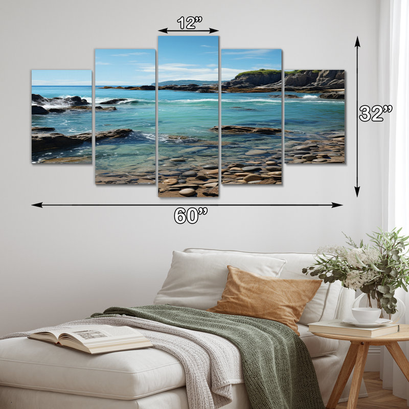 Rocky Beach Rocky Horizon II - Décoration murale nautique et plage - 5 panneaux