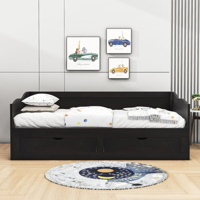 Dyuti Twin Size Wooden Daybed with Trundle and Two Storage Drawers -  Harriet Bee, 635A321E2E2C4CDAACDC6C9A3664D0A2