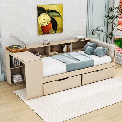 Wooden Daybed with 2 Drawers and Shelves and Charging Station by Lark Manor