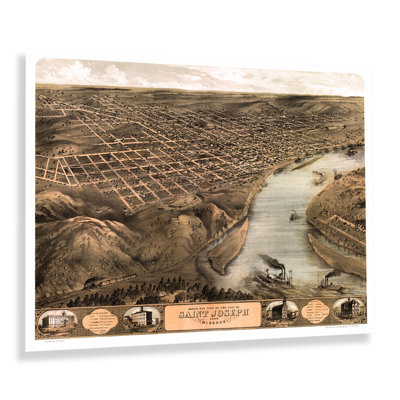 " 1868 Saint Joseph Missouri Map Poster Wall Art "