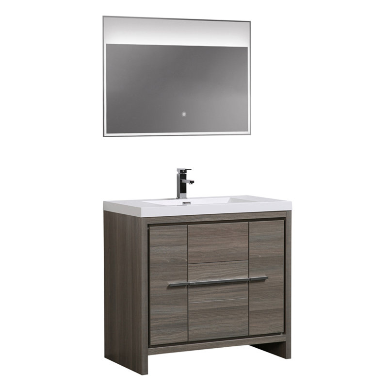 Ensemble de meuble-lavabo de salle de bain simple avec miroir 36 po Chetek, Gris érable