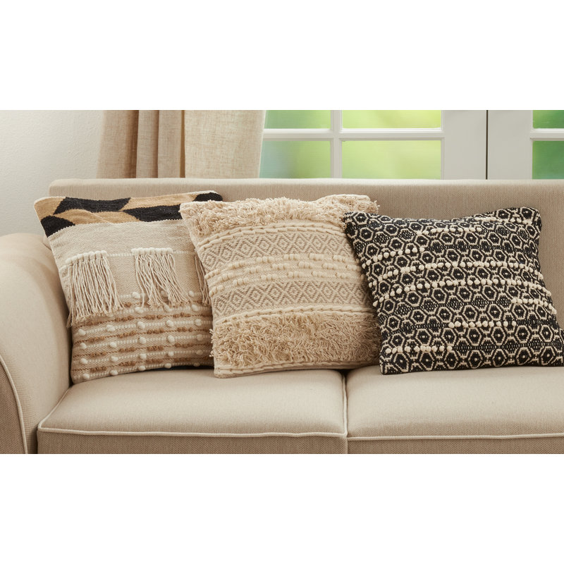 18'' Black and White Cotton Moroccan Pillow Cover