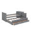 Lit plateforme simple en bois comprenant un bureau multifonctionnel et une tablette de rangement à l'extrémité du lit-114328248