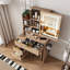 Bureau de coiffeuse moderne avec 4 tiroirs, coiffeuse avec support pour sèche-cheveux et prise de courant, une chaise-1752905895