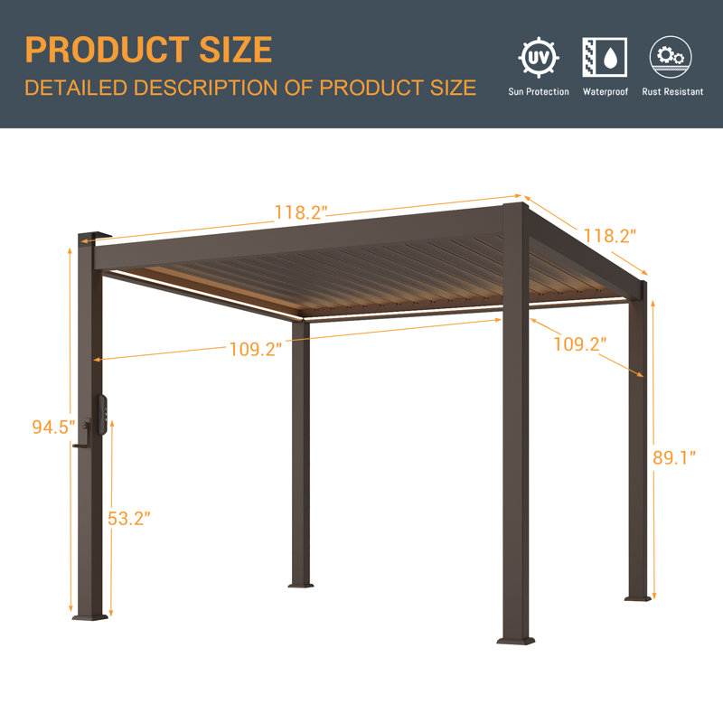 Metal Louvered Pergola with Solar LED, 10 Ft. x 10 Ft.	