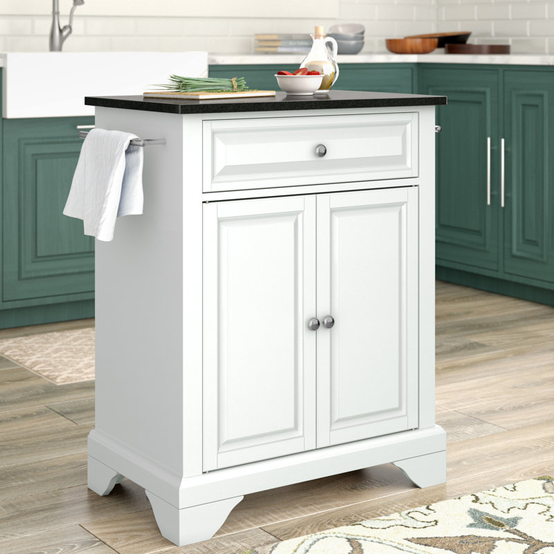 Chariot de cuisine avec plateau en granite Hedon, Blanc