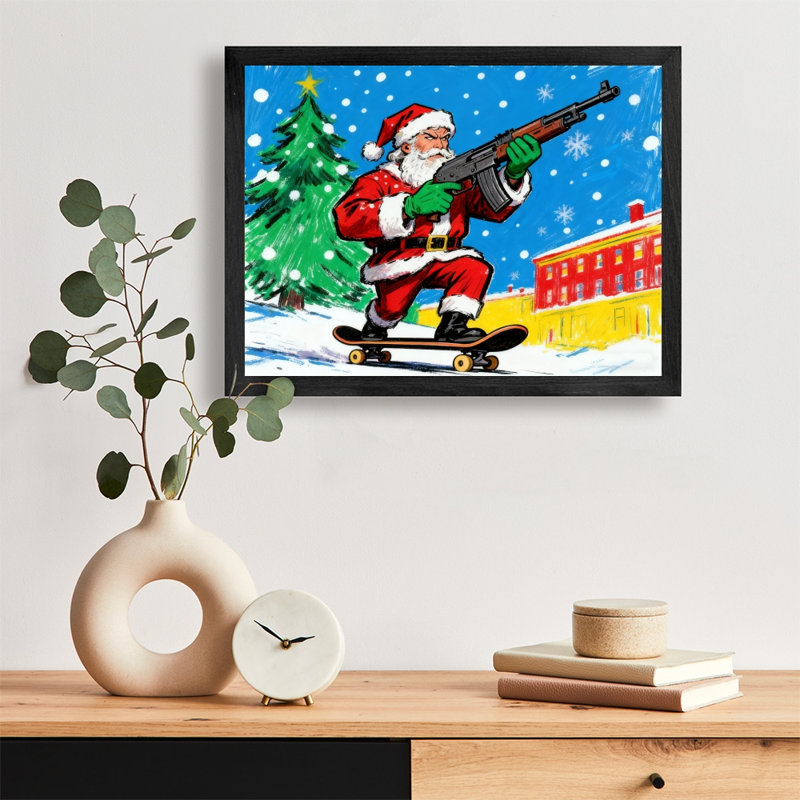 «Black Santa Vintage», art mural encadré noir, H 9 po x l 11 po