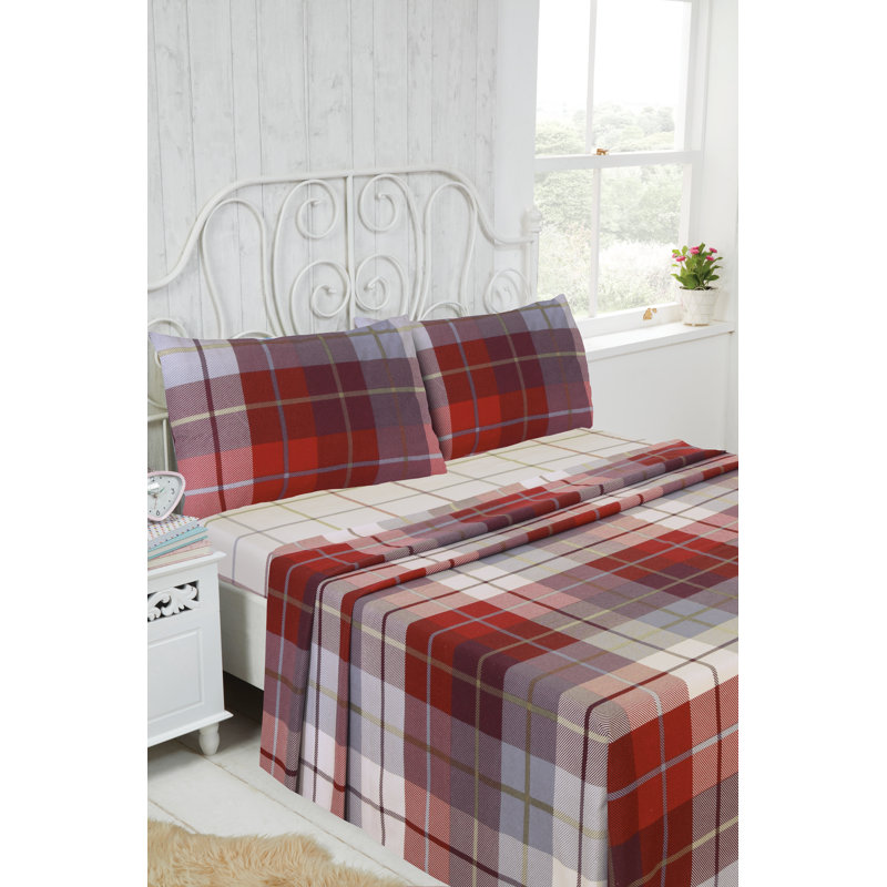 Plaid Brushed Cotton Standard Sheet Set, Kingsize (5') Sheet Set + 3 Additional Pieces, Red