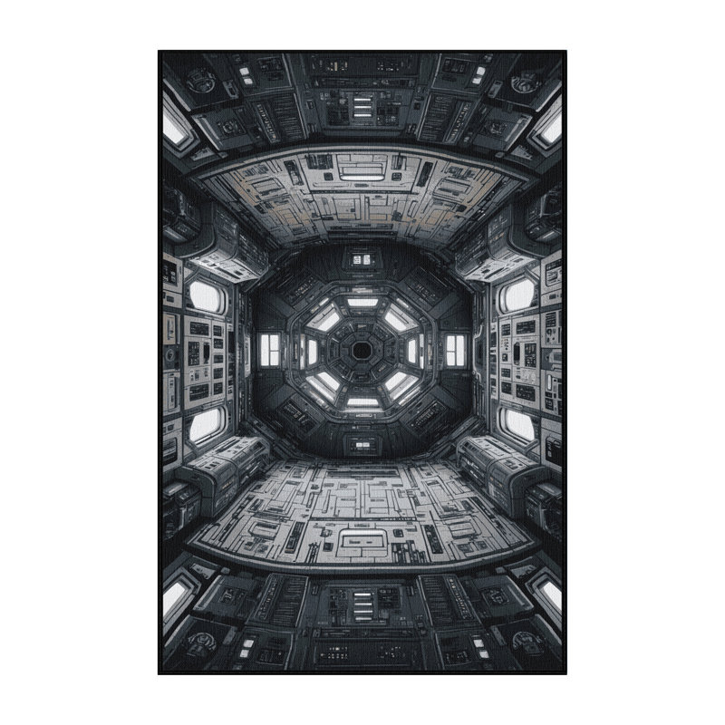 Machine Washable Space Black Area Rug, Rectangle 7 pi x 9 pi