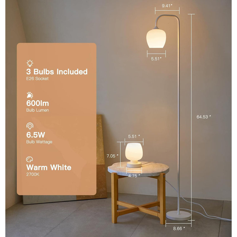 White Opal Glass Touch Lamp Set with Floor and Table Lamps