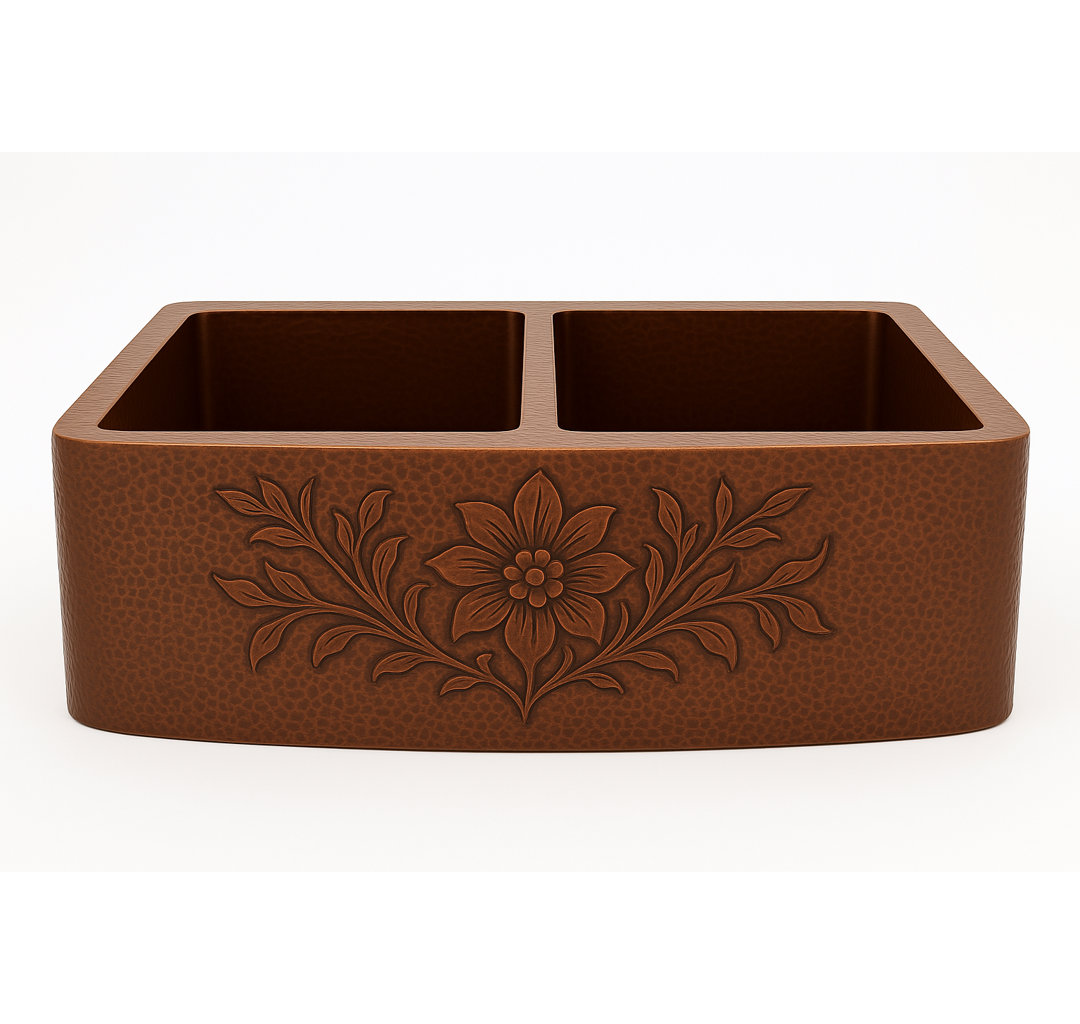 Williston Forge Blaydon 530mm W Double Bowl Copper Kitchen Sink