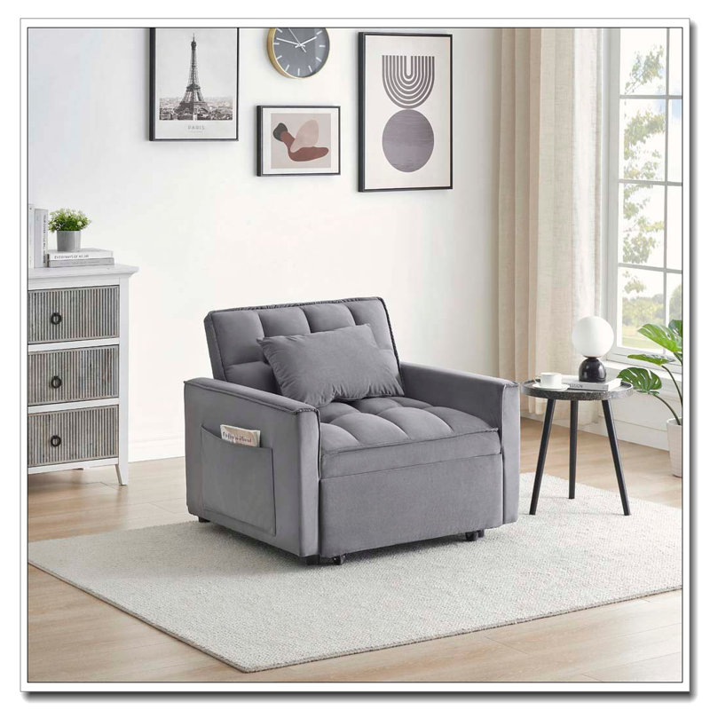 Fauteuil club en velours d'appoint convertible, Gris