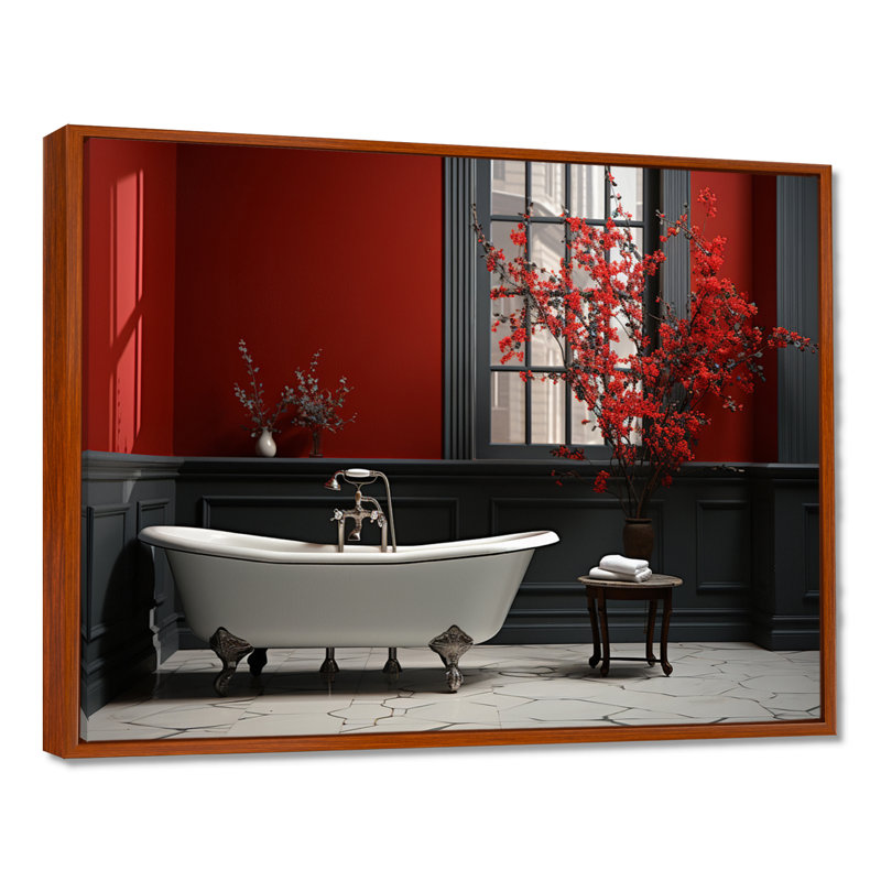 Rouge moderne, charme de salle de bain V - Art mural, H 12 po x l 20 po x P 1 po, Brown Floater Framed