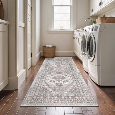 Medallion Non Slip Washable Rug(Brown)
