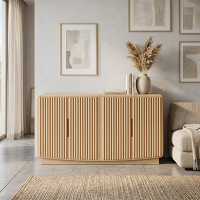 63" Modern Mid-Century 4-Door Sideboard Buffet Cabinet, Fluted Accent Cabinet And Console Table With Large Storage - Natural