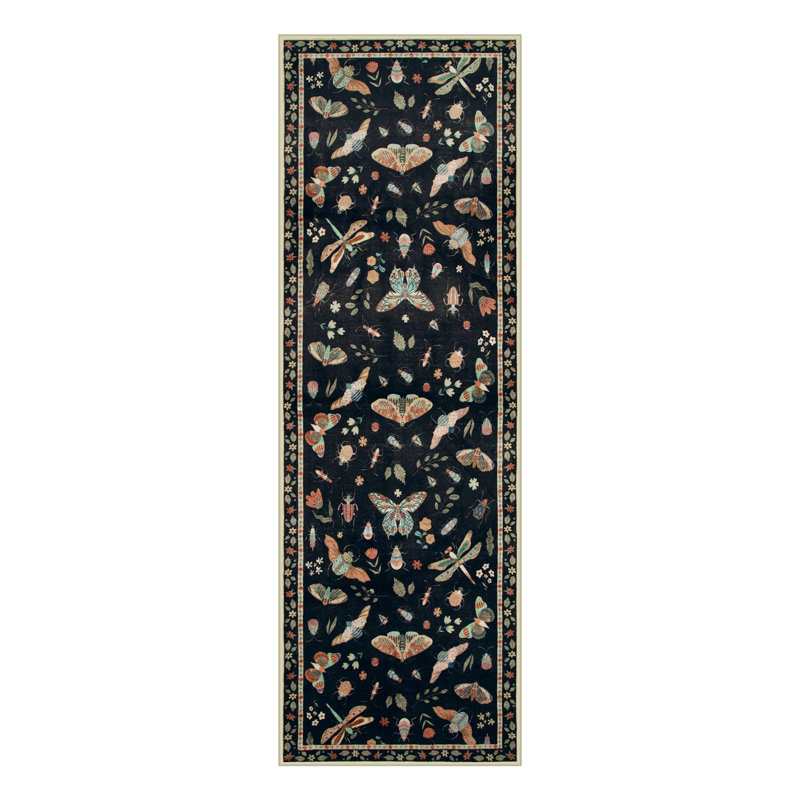 Insect Print Washable Rugs for Living Room Ultra-Thin Non-Slip Modern Bedroom Large Carpet, Runner 2' x 6'