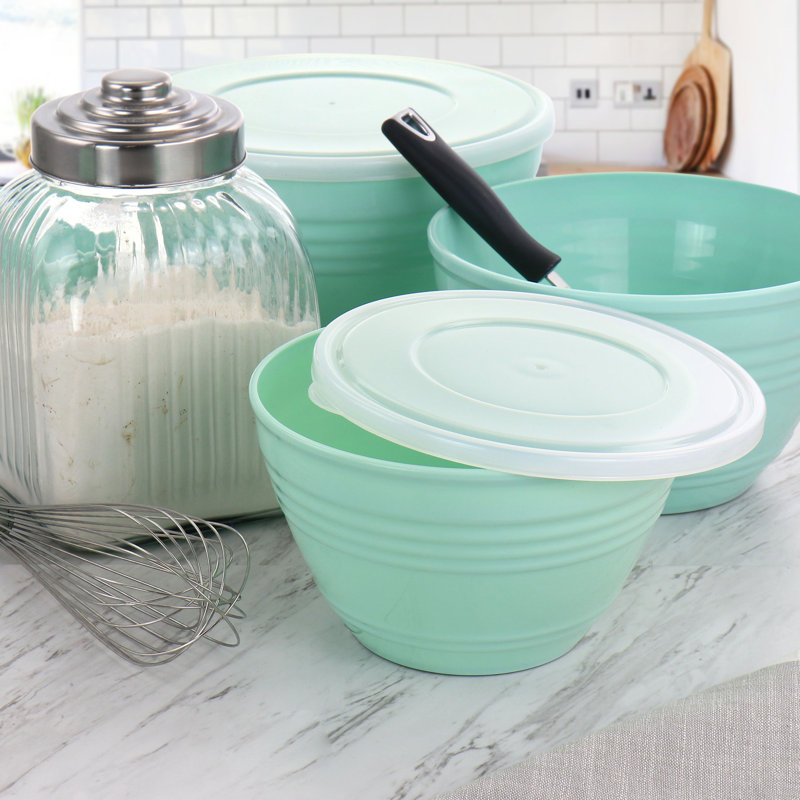 Aqua Plastic Nesting Food Storage Bowl Set with Lids