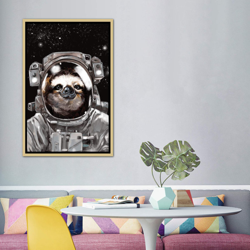 « astronaute sloth selfie », art, H 60 po x l 40po x P 1,5 po, Toile encadrée d'or