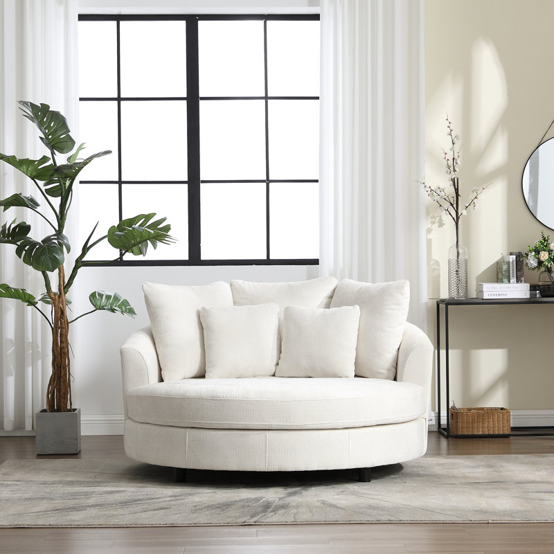Upholstered Slipcovered Barrel Chair, Beige Chenille