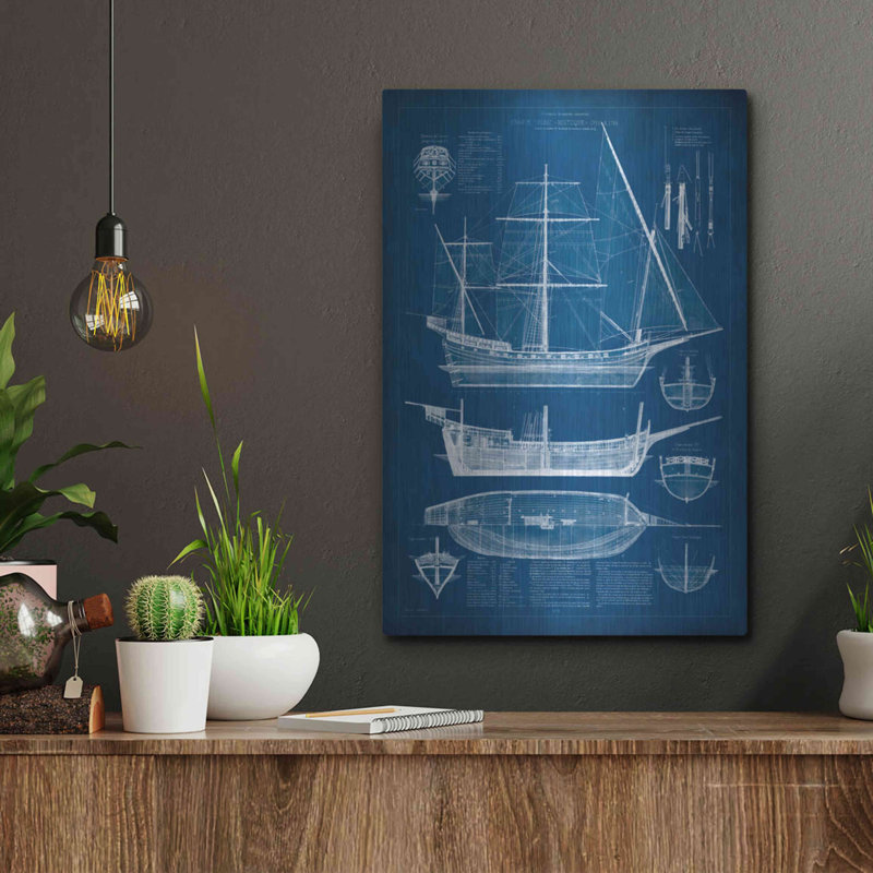 «Antique Ship Blueprint I» par Vision Studio, H 16 po x l 12 po