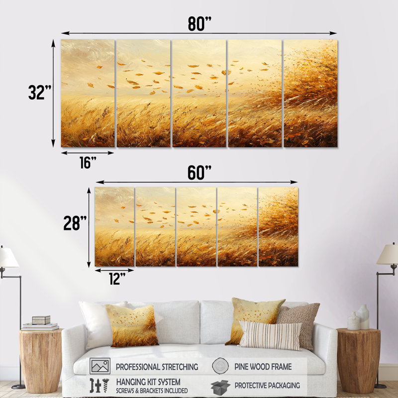 Feuilles d'automne automne dans les prairies II - feuilles, décoration murale - art mural traditionnel, H 28 po x l 60 po, 5
