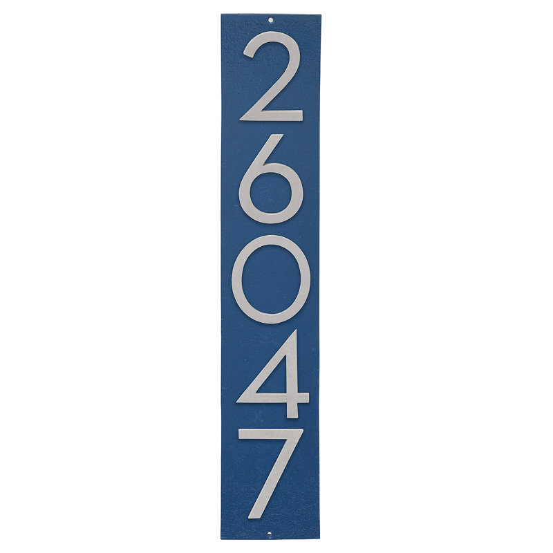 Floating Modern 4" Number Vertical Address Plaque (5 Digits), Sea Blue, Brushed Aluminum, Yes
