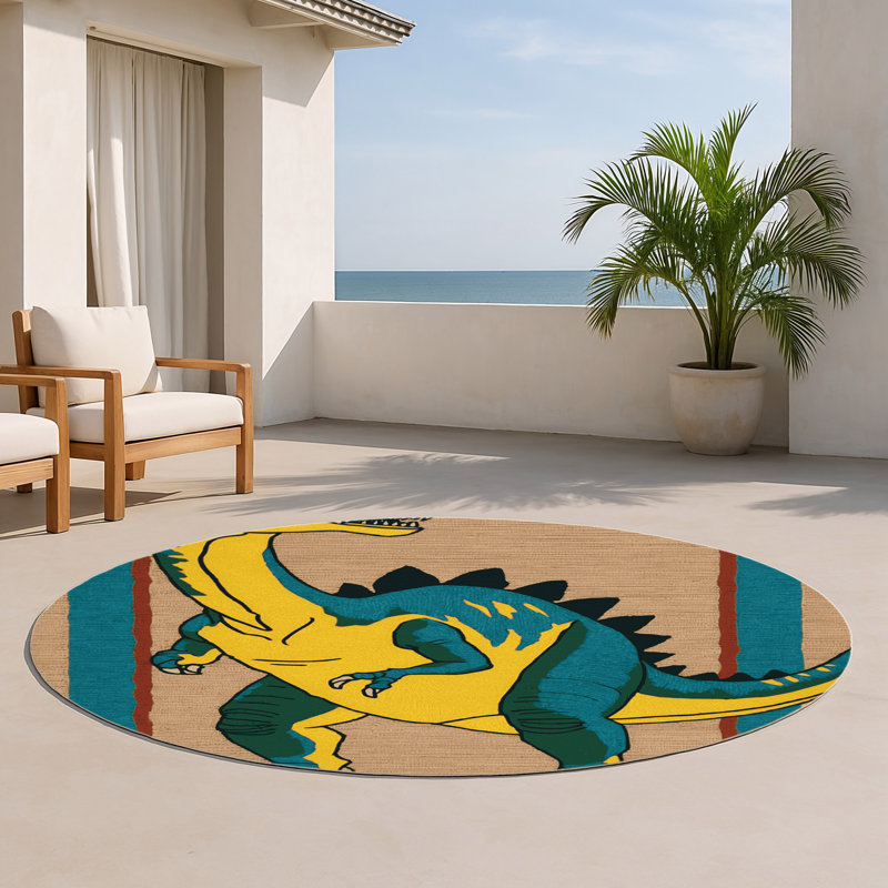 Dinosaurs Brown Indoor and Outdoor Area Rug, Rond 5 pi