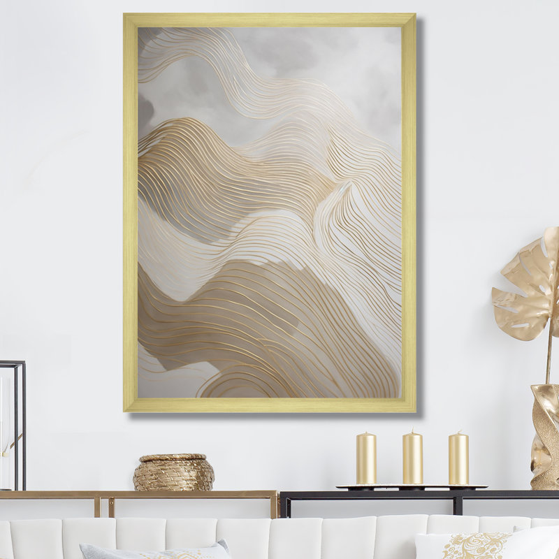 «Gold and Gray Line Art In Motion III», impression sur toile encadrée, H 20 po x l 12 po x P 1 po, Encadrement doré