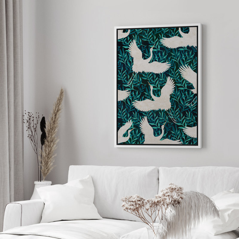 «Goose Illusion Tropical Green Modern Decor», impression sur toile encadrée, H 24 po x l 16 po, Blanc